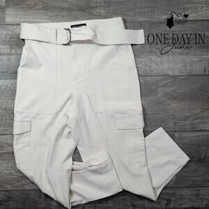 Banana Republic Petite Belted Cargo Pants Ivory White Utility NWT Size 4P